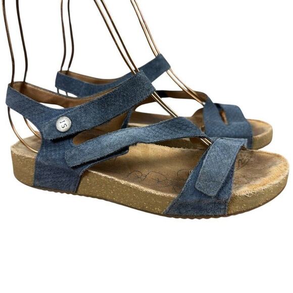 Josef Seibel Tonga Blue Ankle Strap Leather Suede Sandals Wedge Shoes 38 7/ 7.5 - Picture 1 of 16